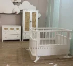 ست ٣ تيكه تخت نوزاد نوجوان و كمد و دراور ايكيايى حصيرى