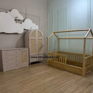 سرویس ٣ تيكه كلبه كشودار، كمد و دراور حصيرى