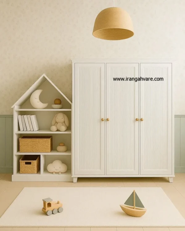 montessori-bookshelf-and-3-door-wardrobe-set كمد سه درب و كتابخانه مونته سورى