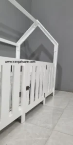 تخت کلبه‌ای چوبی مونته‌سوری با نرده مستطیلی تخت ایمن نوزاد، کودک و نوجوان ایران گهواره