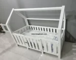 تخت کلبه‌ای چوبی مونته‌سوری با نرده مستطیلی تخت ایمن نوزاد، کودک و نوجوان ایران گهواره