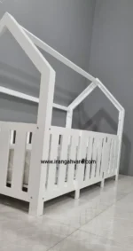 تخت کلبه‌ای چوبی مونته‌سوری با نرده مستطیلی تخت ایمن نوزاد، کودک و نوجوان ایران گهواره