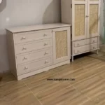 کنسول دراور چهار کشو حصیری چوبی