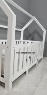 تخت کلبه‌ای چوبی مونته‌سوری با نرده مستطیلی تخت ایمن نوزاد، کودک و نوجوان ایران گهواره