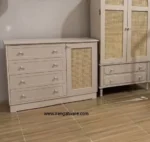کنسول دراور چهار کشو حصیری چوبی