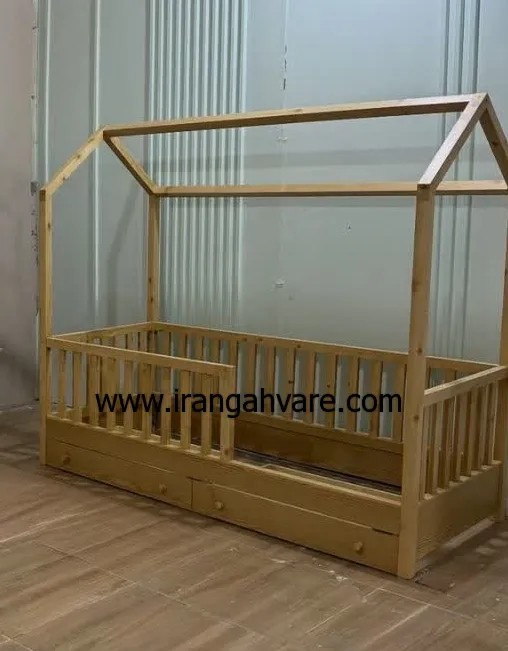 wooden-house-bed-for-children كلبه تمام چوب مونته سورى و كشو دار