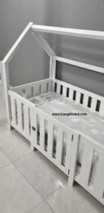 تخت کلبه‌ای چوبی مونته‌سوری با نرده مستطیلی تخت ایمن نوزاد، کودک و نوجوان ایران گهواره
