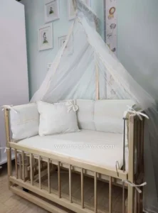 تخت و گهواره کنار مادر چوبی نارسیس لوکس ابعاد سبد 120 در 80