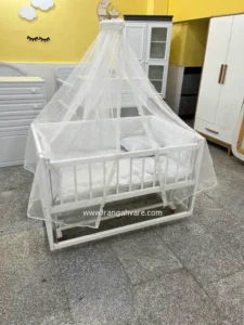 تخت و گهواره چوبی کنار مادر نارسیس سایز سبد 120 در 80