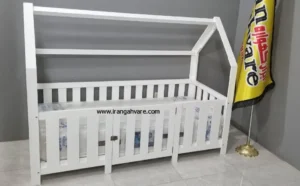 تخت کلبه‌ای چوبی مونته‌سوری با نرده مستطیلی تخت ایمن نوزاد، کودک و نوجوان ایران گهواره