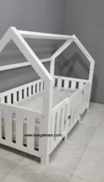 تخت کلبه‌ای چوبی مونته‌سوری با نرده مستطیلی تخت ایمن نوزاد، کودک و نوجوان ایران گهواره