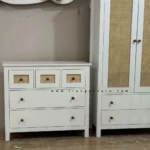 ست ٣ تيكه تخت نوزاد نوجوان و كمد و دراور ايكيايى حصيرى