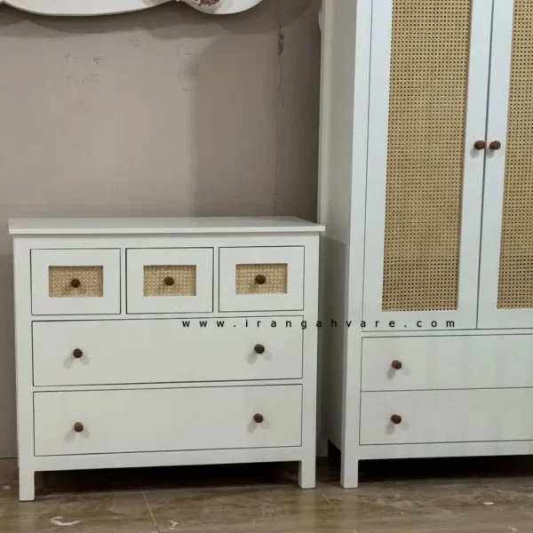 ست ٣ تيكه تخت نوزاد نوجوان و كمد و دراور ايكيايى حصيرى