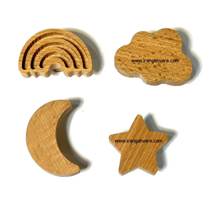 دستیگره چوبی کمد مدل ماه، ستاره، ابرو رنگین کمان
