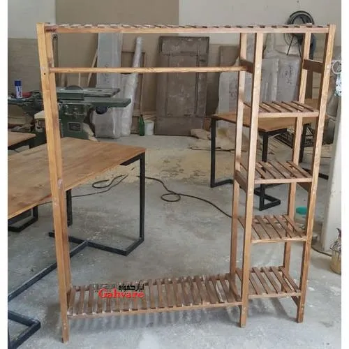رگال چوبی لباس مدل قفسه ای پنج طبقه کد A (2) رگال چوبی لباس مدل قفسه ای پنج طبقه کد A