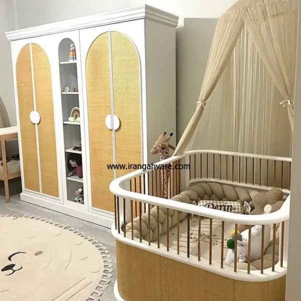 سرویس خواب کودک کمد 4 درب حصیری و تخت کودک نوجوان حصیری