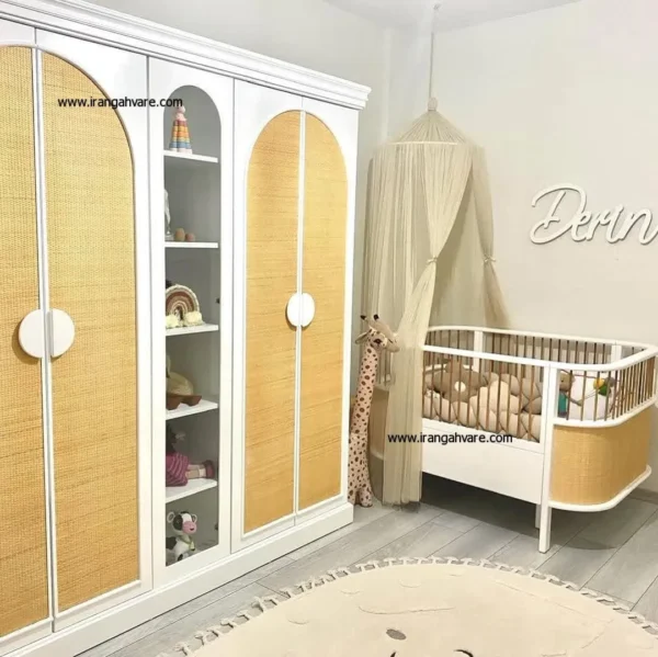 سرویس خواب کودک کمد 4 درب حصیری و تخت کودک نوجوان حصیری