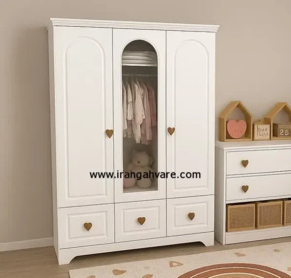 کمد-دو-در-با-ویترین-وسط کمد بوفهدار CNC سهکشو کمد دو درب با ویترین مرکزی
