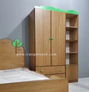 کمد نوجوان دو‌درب کشودار با کتابخانهٔ جانبی ۴ طبقه — مدل «سبزه‌زار» (2)