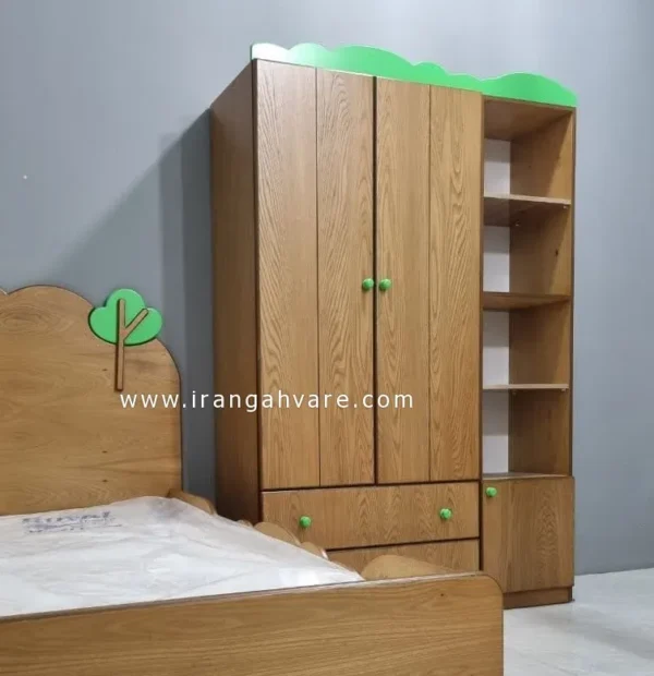کمد نوجوان دو‌درب کشودار با کتابخانهٔ جانبی ۴ طبقه — مدل «سبزه‌زار» (2)
